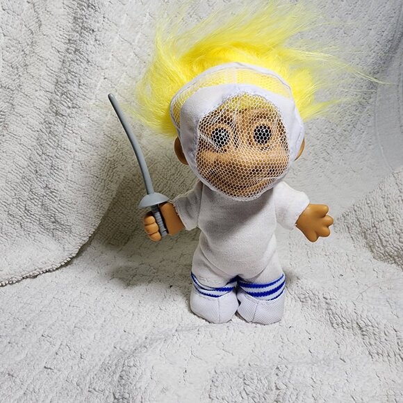 Vtg Troll Doll 4 1/2" Russ Fencing Fencer YELLOW Hair & Foil Mask - Picture 1 of 3